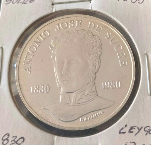 Moneda De Plata 150 Años Muerte De Sucre Bs75 Año 1980