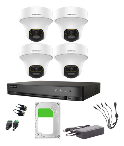 Hikvision Kit De 4 Cámaras De Seguridad Ptz Con Micrófono Integrado Domo Pt 2mp Imagen A Color 24/7 Para Uso En Interior + Dvr 8mp 4 Canales Turbohd + 4 Canales Ip + 1tb Hdd Ids2ce70df3t-plus-sc+3tb