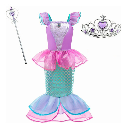 Disfraz De Princesa De Sirena For Niñas, Con Accesorios