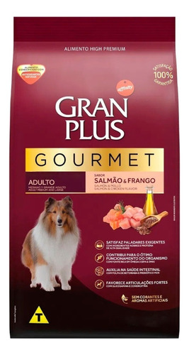 Alimento Gran Plus Gourmet para cão filhote de raça mini sabor salmão e frango em sacola de 10.1kg