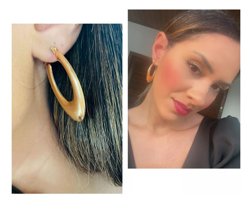 Brinco Argola Grossa Feminina Moderna Grande Folheada A Ouro