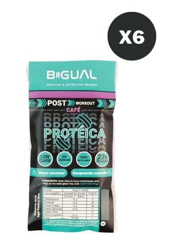 Pack X 6 Barras Proteicas Post Workout Bigual Café 50g