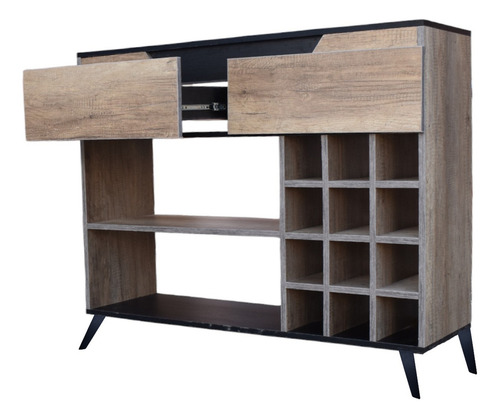 Mueble Credenza Bufetera Hogare Recibidor Porto Fino Sala Color Rustik Wood/negro