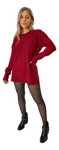 Sweater Largo De Hilo Mujer Cuello Redondo Pullover Amplio