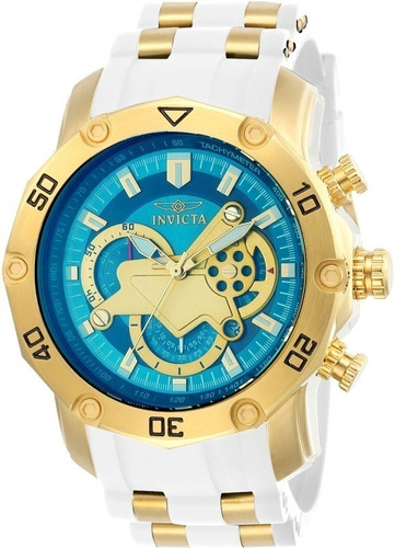 Reloj Invicta 23423, correa chapada en oro, color blanco, bisel, color dorado, fondo azul
