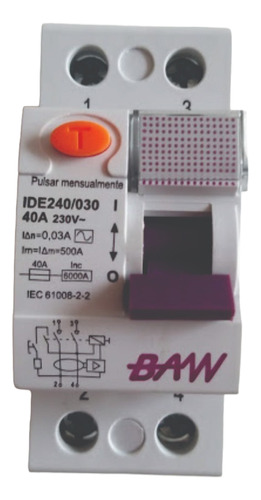 Disyuntor Diferencial 40 A 30 Ma. Ca Baw