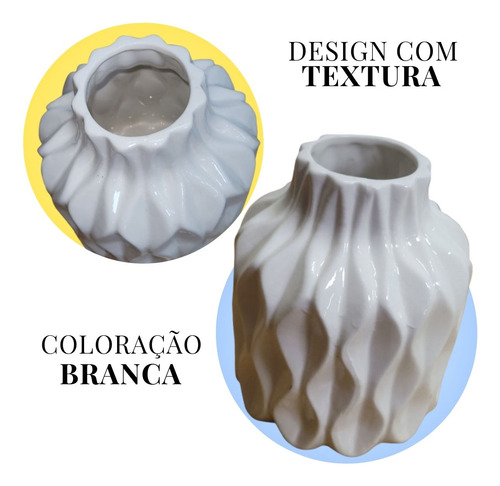 Vaso De Ceramica Branco Com Desenhos Em Textura - Btc Zq3026