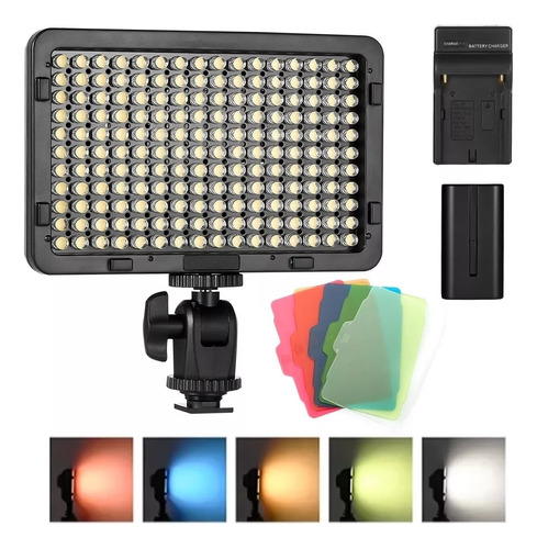 176leds Lampara Para Camara Video Con 5 Filtros 3200k/5600k