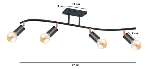 Lampara Techo Aplique Moderno 4 Luces Spot Movil Plafon E27 Estructura Negro/Cobre