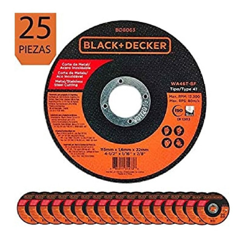 Disco De Corte Black Y Decker 4 1/2 115 X 1.6 Caja De 25unid