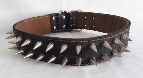 Collar De Cuero Con Puas Perro Grande Bravo Mascotas