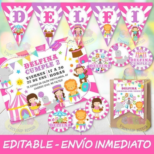 Kit Imprimible Circo Nena Invitaciones Candy Bar Editable