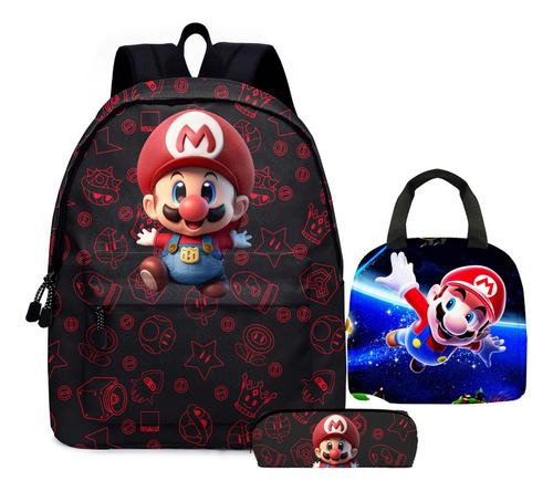 3pcs Super Mario Mochila Escolar Lonchera Lápices Bolsa Para Estudiantes Y Niños #002