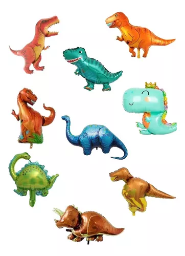 Pack 9 Globos Dinosaurios Chicos Metalizados De 35cm