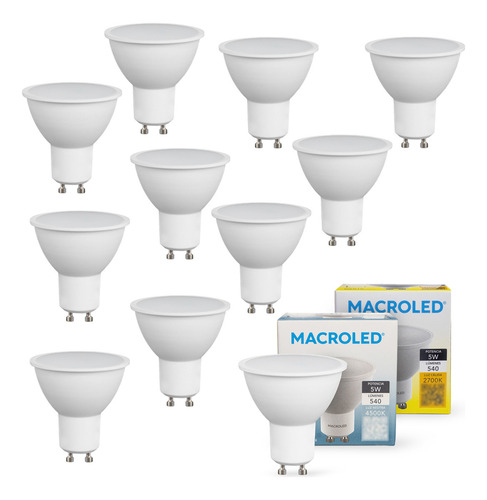 Pack X 10 Lampara Foco Dicroica Led 5w 540lm Macroled Luz Luz Neutra