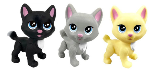 Kit Com 3 Minis Gata Cinza Preto E Creme Mini Pets Da Barbie