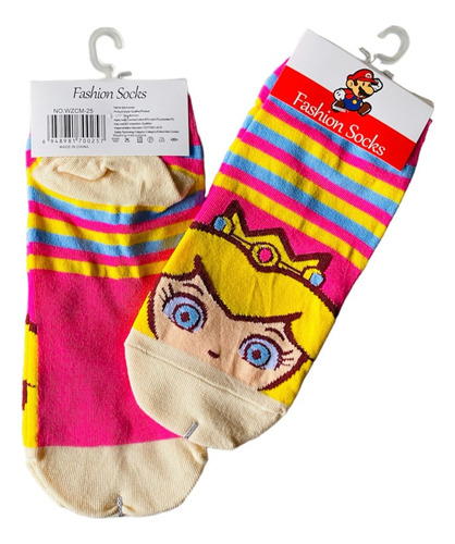 Par Calcetines Tines Super Mario Princesa Peach Zapato Tenis