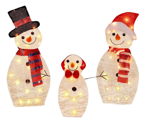 3 Luces De Jardín Con Forma Muñeco De Nieve Adornos Navideño