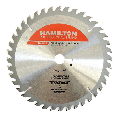 Disco Sierra Circular 40 Dientes 165mm Hamilton Ss1640