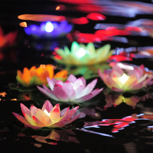 (paquete) Lámparas Flotantes De Flores De Loto En El Agua, P