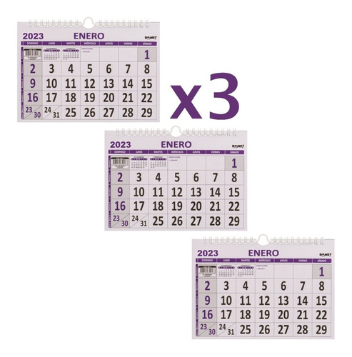 3 Calendarios Espiral Apaisado Mensual Anual 4911 A5 Violeta