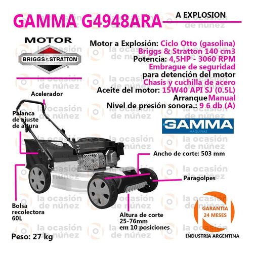 Imagen 2 de 7 de Cortadora Cesped Gamma Explosion Nafta Briggs & Stratton