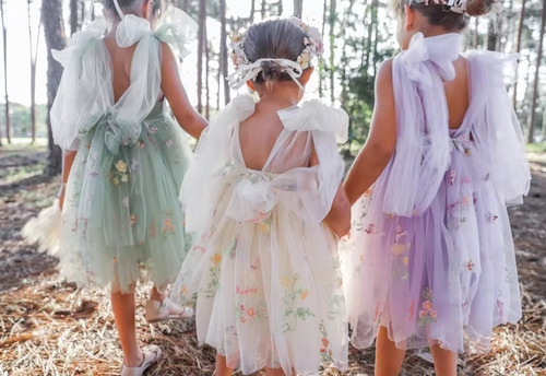 Vestido Fiesta Infantil Cumpleaños Bordado Princesa Hadas