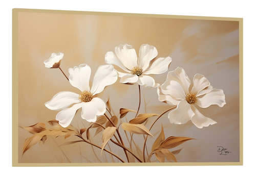 Quadro Decorativo Flor Branca Magnolia Luxo C Moldura 98x60