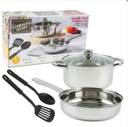 Batería De Cocina Plata Con Espatulas 5 Piezas Gibson