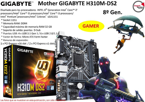 Mother Gigabyte H310m-ds2 1151 Ddr4 32gb D-sub 8ºgen Gamer  