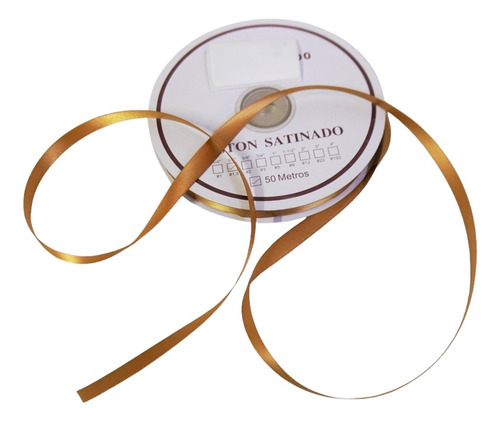 Listón Satinado Económico Satinado 2 Caras 1cm Con 50 Metros Color Oro Lisa