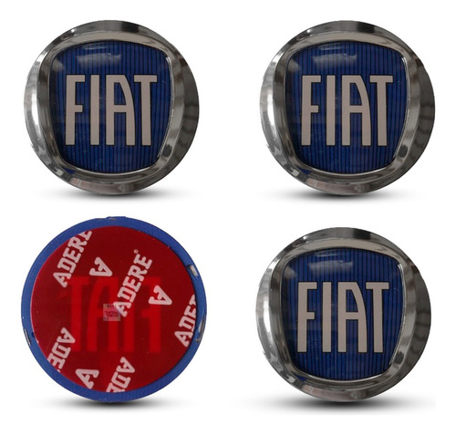 4 Emblemas Fiat Logo Acrilico Relevo Cromado Azul 49,6mm 