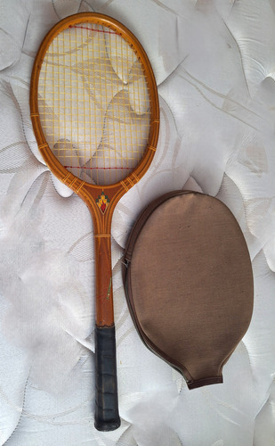 Raqueta De Tenis De Madera Antigua Con Funda Muy Buen Estado Marrón (Usado)