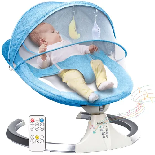 PERFECTOP Mecedora Eléctrica para Bebé, Columpio de bebé Musical, Hamaca  para bebé con mosquitera, Silla Mecedora para Bebe, Silla Acolchada  Multifuncional para bebés (Azul Claro) : : Bebé