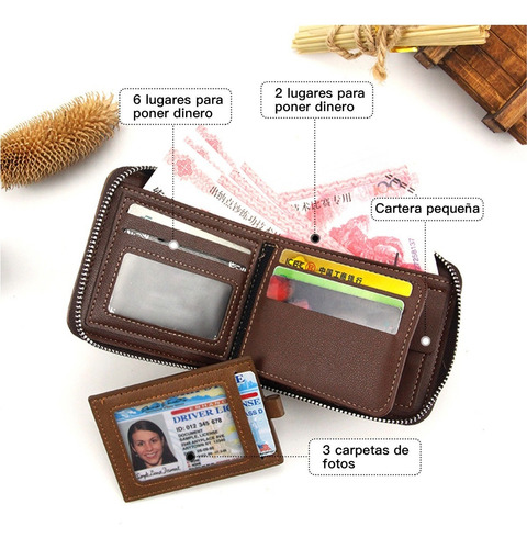 Imagen 5 de 8 de Carteras Para Caballero Billetera Hombre Tarjetero De Piel