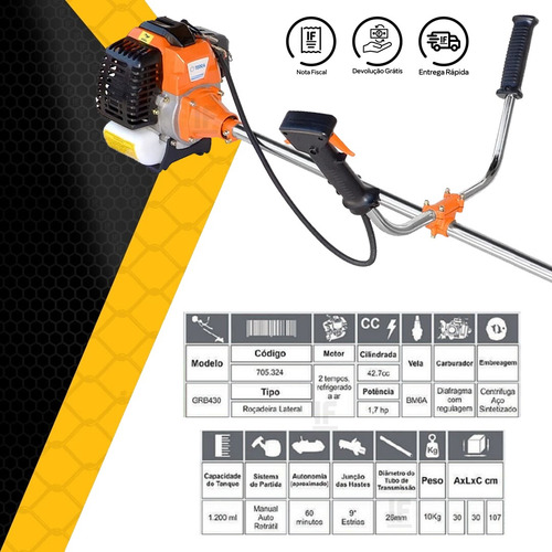 Roçadeira Cortador Mato Grama Grh430 Gasolina 2temp Terra