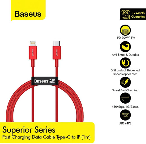 Cable Tipo-c A iPhone Baseus S Series Catlys-c09 20w 3a Rojo