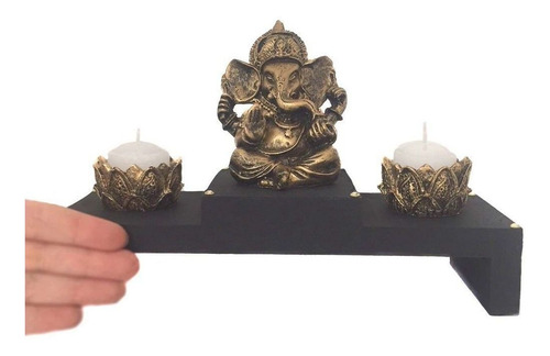 Imagem 5 de 5 de Kit Altar Castiçal Vela Zen Ganesha Prosperidade Dourado 464