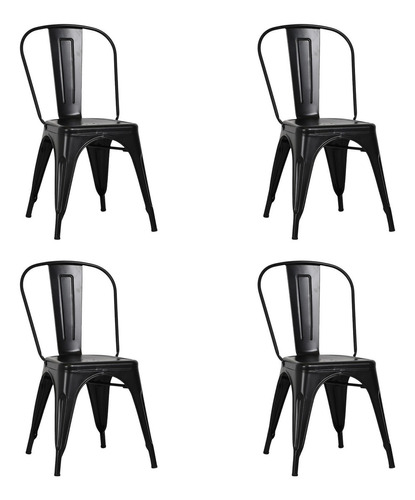 Set De 4 Sillas De Metal Diseño Tolix Empoli Negra Color de la estructura de la silla Negro Color del asiento Negro