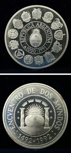 Moneda De Plata Argentina Encuentro De Dos Mundos Año 1991