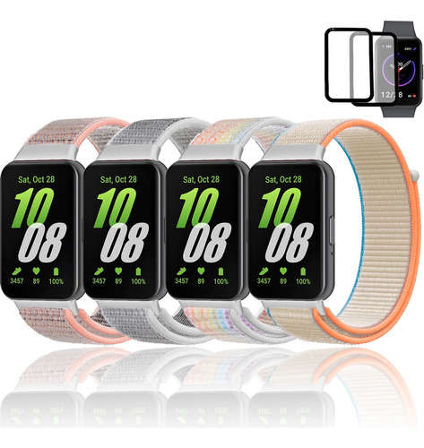 4 Correas Nylon + 2 Mica Cristal Para Samsung Galaxy Fit 3