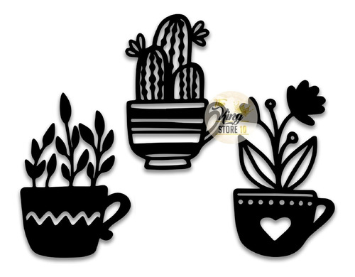 Set 3 Cuadros Corte Laser Mdf Plantas Macetas The King Store