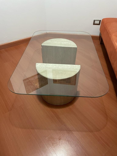 Mesa De Vidrio Con Bases De Marmol