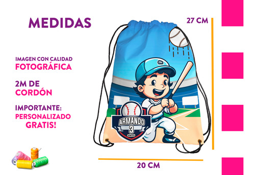 Morralito Recuerdo Fiesta Infantil Beisbol Personalizado 60u
