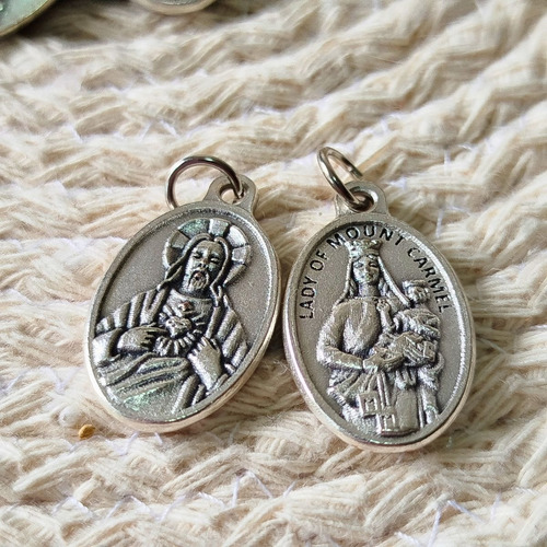 Medalla Dije Escapulario V Del Carmen Sagrado Corazón X 25 Plateado