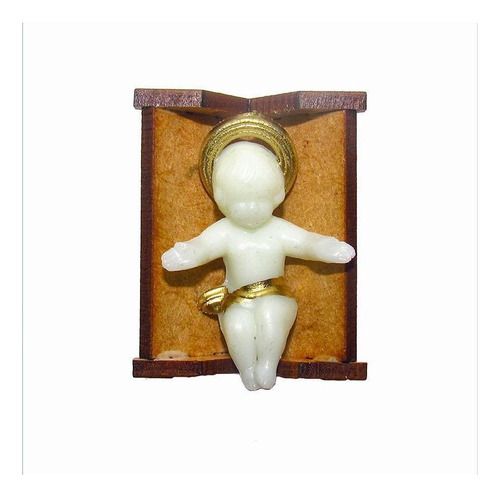 Imagen fosforescente del Niño Jesús con pesebre de madera
