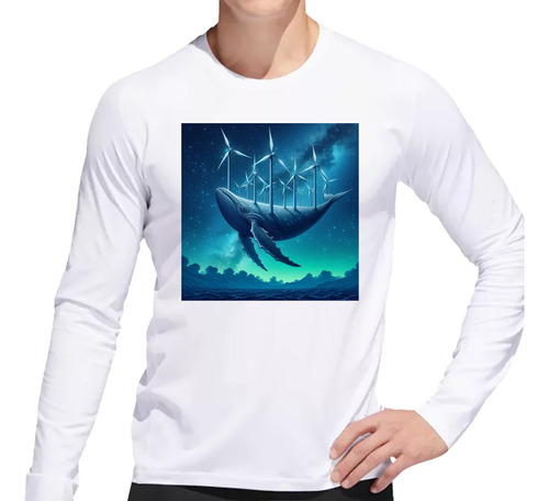 Remera Hombre Ml Ballena Turbinas Atravesando El Cielo