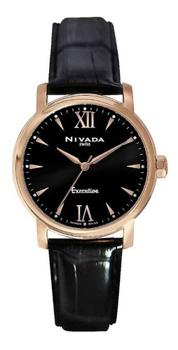 Reloj Nivada Executive Dama, Pvd Oro Rosa, Piel Color Negro Bisel PVD ROSA