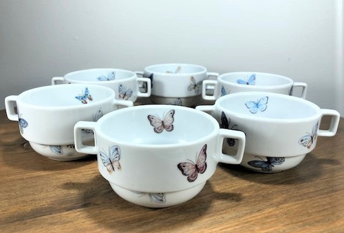 Kit 6 Bowls / Tigelas Porcelana Decor Borboletas