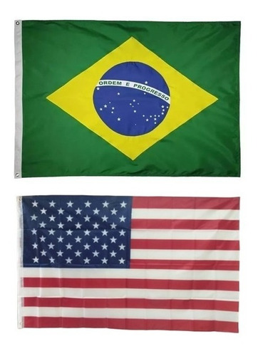 Lindas Bandeiras Oficiais Brasil + Usa 90 X 150cm C/ Anilhas
